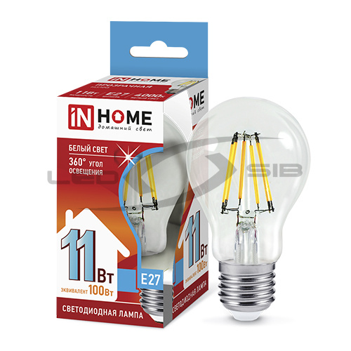 Лампа сд LED-A60-deco 11W 230V Е27 990Lm прозрачная IN HOME