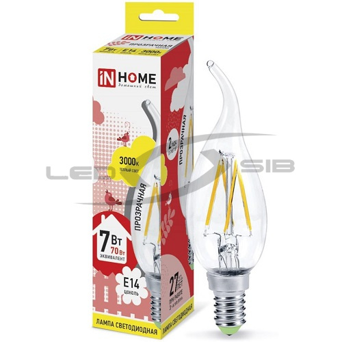 Лампа светодиодная LED-СВЕЧА НА ВЕТРУ-deco 7W 230V E14 630Lm прозрачная IN HOME