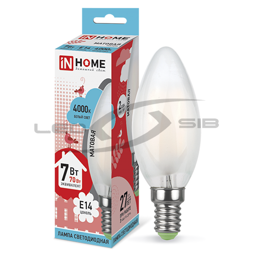 лампа сд led-свеча-deco 7w 230v е14 630lm матовая in home Лампа сд LED-СВЕЧА-deco 7W 230V Е14 630Lm матовая IN HOME