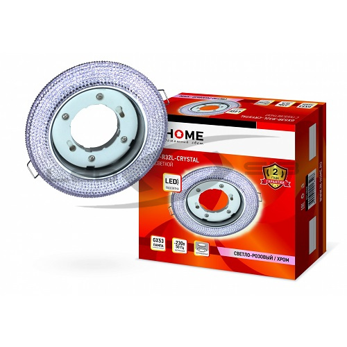 Светильник встраиваемый GX53R-R32L-crystal под лампу GX53 с подсветкой Светло-розовый/Хром IN HOME