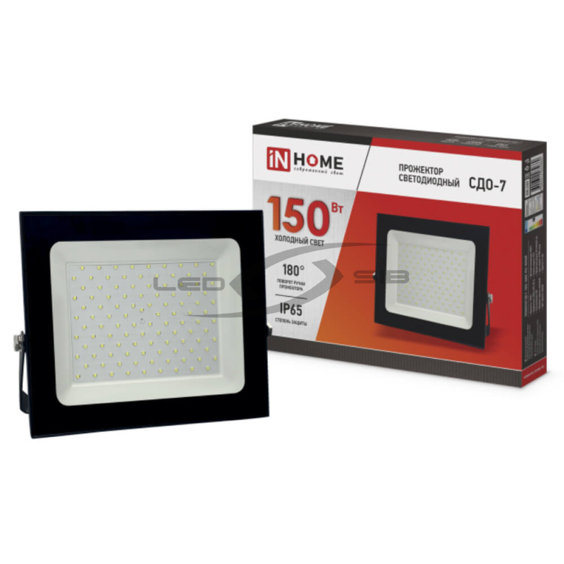 Прожектор сд СДО-7- 150 черный 6500К IP65 IN HOME
