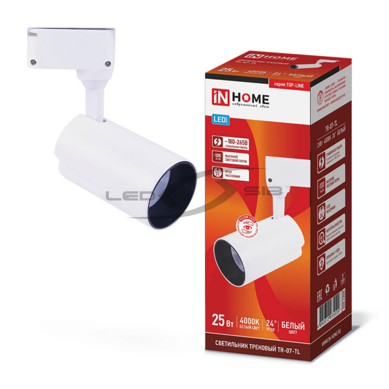 Светильник сд трековый TR-07-TL 25W 4000К 2500Lm IP40 24 град. белый серии TOP-LINE IN HOME