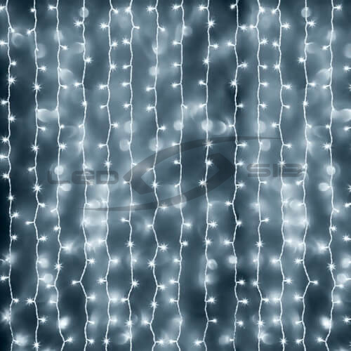 Дождь светодиодный LS 2х6м, 20 нитей, 1200 LED,  220V, белый каучук провод 3,3 мм IP 65